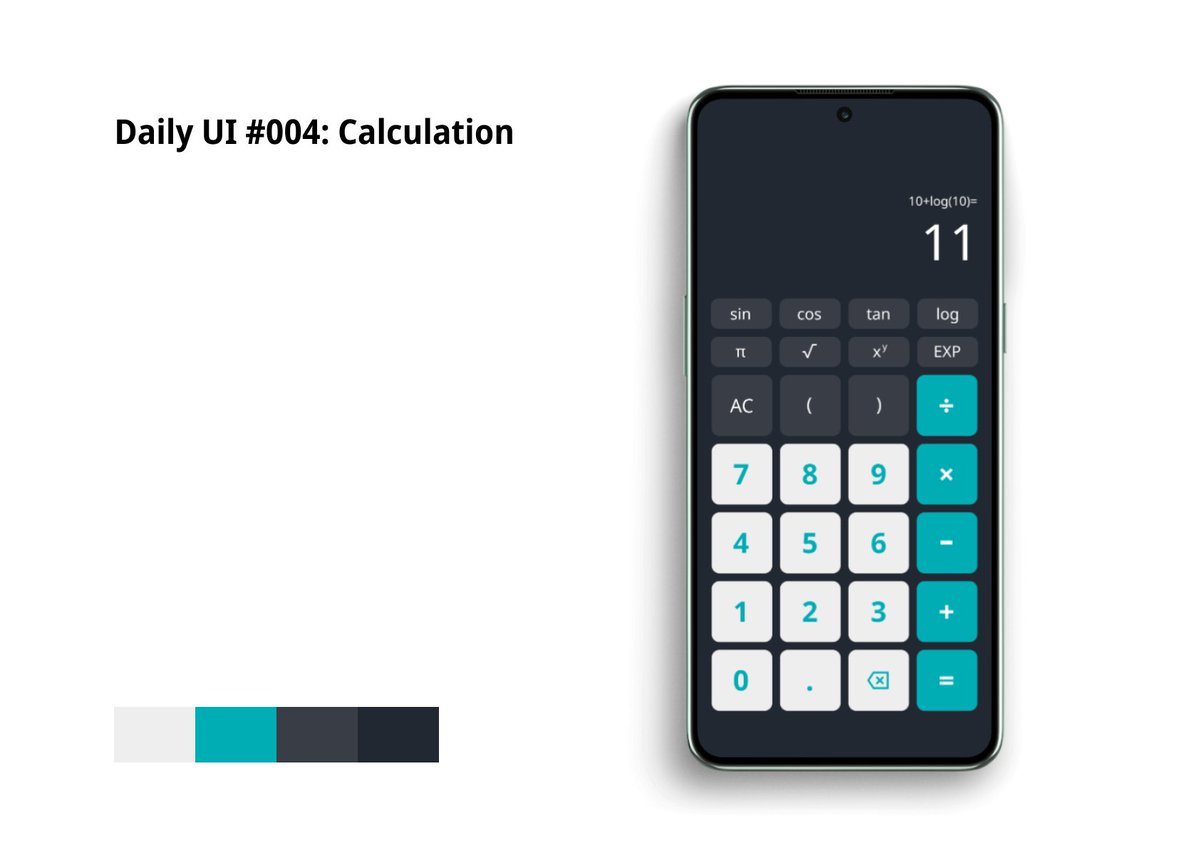 Daily UI #004: Calculation
スマホの電卓の場合、入力したら戻らない点とlogやルートなど関数を計算できない点が少し物足りなさを感じていた。そこで、関数電卓ほどリッチな機能はないが、頻出する関数を入力でき、押し間違えても戻れる電卓を作成した。