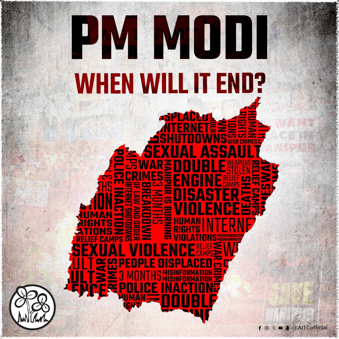 AITCofficial's tweet photo. ❌100+ days of turmoil and countless lives affected. 

But PM @narendramodi remains indifferent as ever!

#100DaysOfManipur https://t.co/x1q8CmFp1t