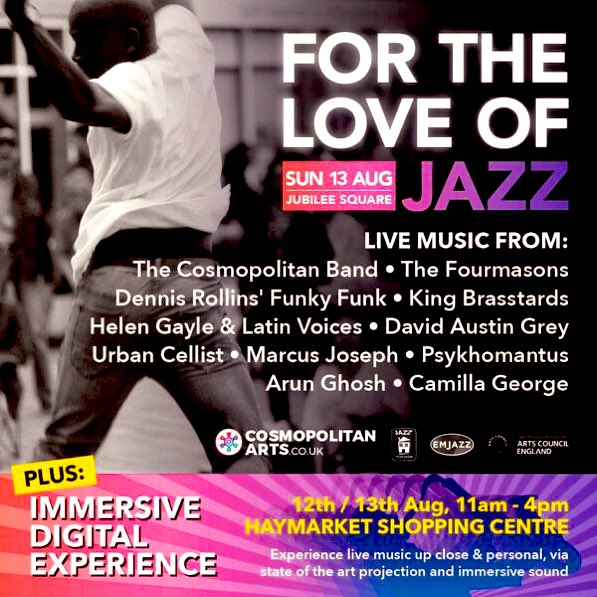 LEICESTER alright here we go, this is TODAY!

#ForTheLoveOfJazz Festival, Jubilee Square, free live music and good vibes all day.

We’re on around 6, <a href="/MarcusJosephSax/">Marcus Joseph</a> &amp; <a href="/Camilla_sax/">Camilla George</a> ‘s brilliant bands also on the bill.

Come on down, tell your friends, see you there!!!
🎶🎵🎶😎