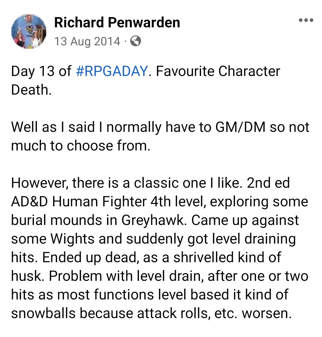 kaisnowshadow's tweet photo. #RPGaDAY2023 Most memorable character demise. Staying with my sister &amp; spouse at RAF base only about 15, but invited to play with the base D&amp;D group. Fighter died heroically taking the brunt for the rest of the party. Book of Lairs 2 IIRC, we also played the Leprechaun scenario. https://t.co/CPRHt22a1t