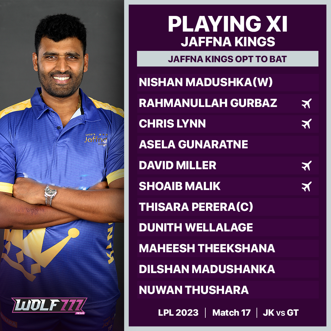 Jaffna Kings decided to bat against Galle Titans; let's have a look at the Playing XIs of the both sides.

#JaffnaKings #GalleTitans #DasunShanaka #ThisaraPerera #PlayingXIs #LPL2023 #T20 #Cricket #Wolf777News #Socialmedia