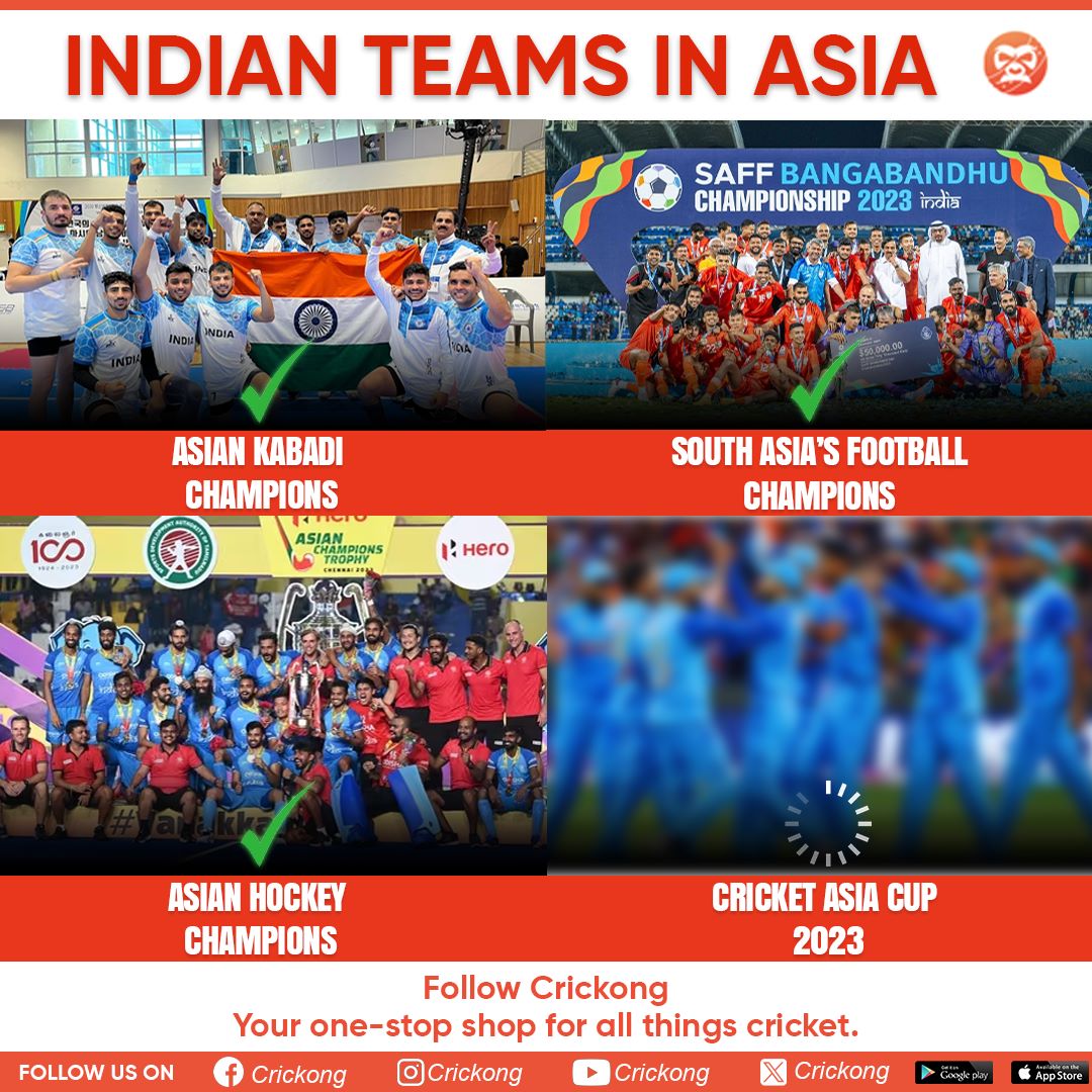 🏑🏆 Congrats to the Indian hockey team on the Asian Champions Trophy win!

Asia's pride in kabaddi, football, and hockey – Will cricket script the next chapter of glory? 🏆🏏

#IndianDominance  #indiansportsnews #indiankabaddi #IndianFootball #IndianHockeyTeam #indiancricketfans