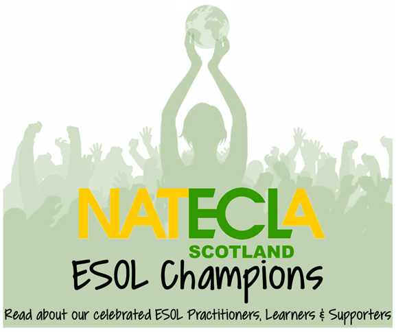 nateclascotland's tweet photo. We've just added ALISON WARD to our ESOL Champions website page - a welcome and well-deserved addition to our fantastic line up of outstanding ESOL Practitioners. Head over to the website now to read it all: https://t.co/qSVEfWMGEp
#esol #loveesol #celebration #nateclascotland https://t.co/mGdJWT3cNe