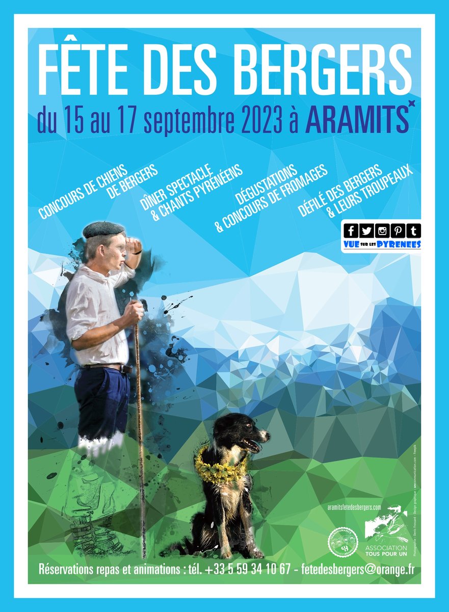 vuesurpyrenees's tweet photo. La Fête des bergers d'Aramits 2023
Du 15 au 17 septembre
programme : https://t.co/M0vmbyDvrl

La 30èmes Rencontres Vocales Pyrénéennes (concours de chants traditionnels).
41ème concours de chiens de bergers.

#pyrenees #bearn #tradition #montagne https://t.co/dyneJbWah6