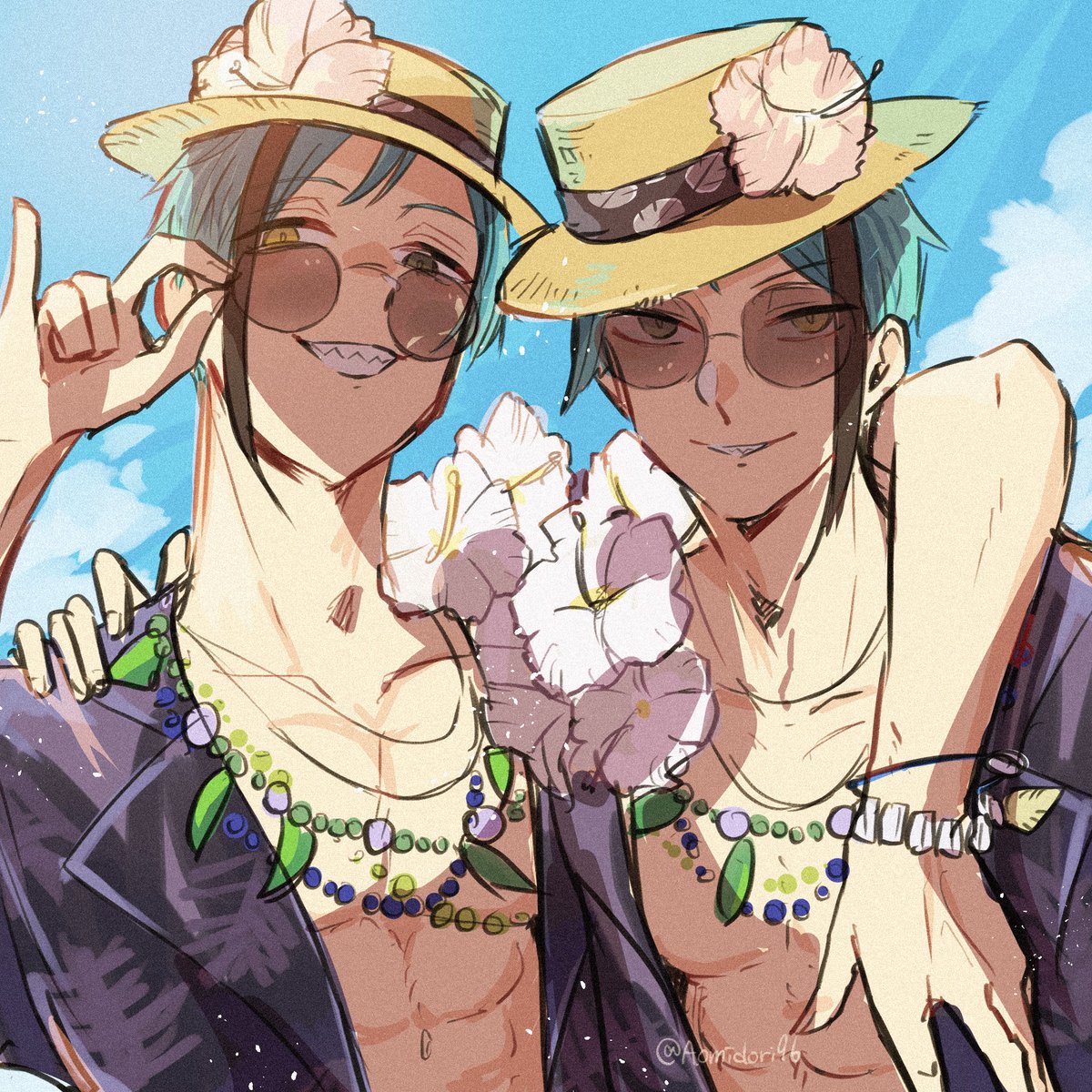 Aomidori96's tweet image. フの胸筋はジェにもあるのだな…と思うと2人描かずにはいられませんでした😇
スイスイリーチ兄弟！