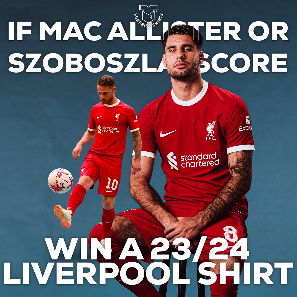 If Mac Allister or Szoboszlai score against Chelsea, we'll giveaway a 23/24 Liverpool Shirt! ❤️🇦🇷🇭🇺 ♻️ Repost ✅ Follow @SurpriseShirts @AnythingLFC_ That's all, good luck! 🔴