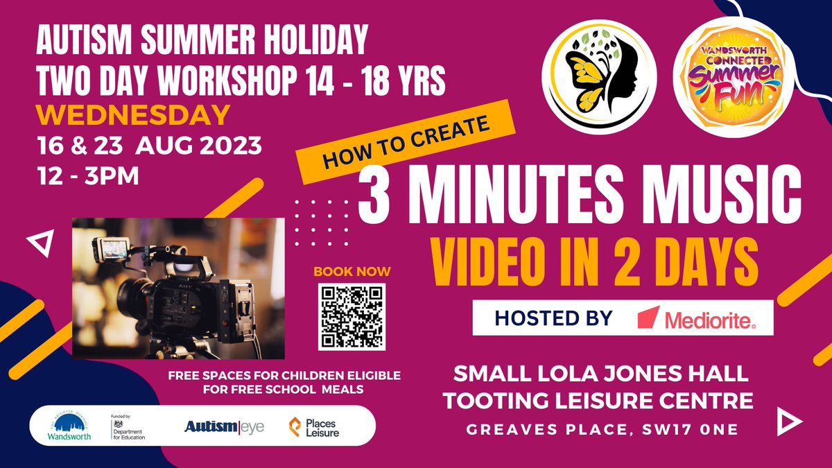 Holiday 2 Day Workshop How to create 3 minutes music video in 2 days with @mediorite 14 - 18 Years (Younger and older participants welcome) @wandbc Connected a2ndvoice.coordinate.cloud/project/44713 A2ndvoice (fees apply-Non-SEND/non-FSM attendees) a2ndvoice.pembee.app/activity/64b9b… @educationgovuk