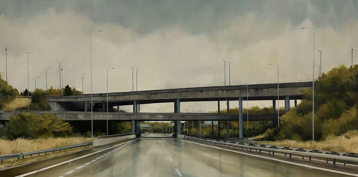 Some WIP pics of a big painting I made for my show back in March. I love getting into the detail but it was really nice to stand up and get the bigger brushes out. 
M5 Stack
Oil on canvas 
100 x50cm
#painting #art #m5 #WIP #WomensArt #motorway #driving