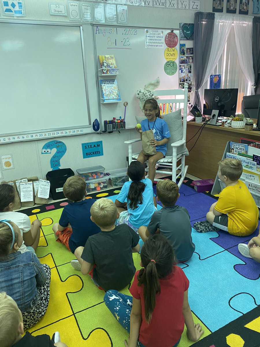 MrsBeckman1st's tweet photo. We had the rest of our friends finish their  “Me Bag” project so we shared them with the class! We loved learning all about the rest of our new friends! ❤️  We also really loved sitting in Mrs. Beckman’s rocking chair and using her teacher microphone! 🎤🎉  @LaurelOakElem https://t.co/ZcBREWEKwg