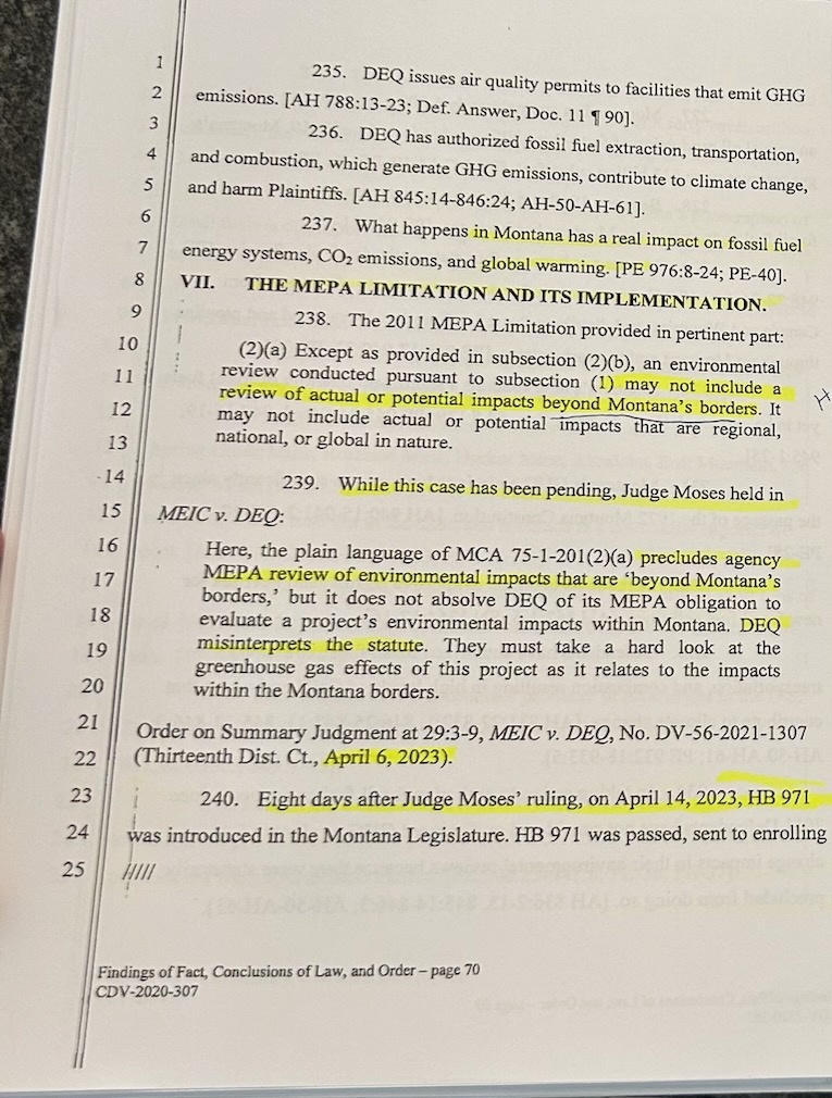 Breeauna9's tweet photo. 🧵On Held v Montana 🧵
"Landmark" Climate Change Ruling
Montana teens won a "landmark" legal ruling Monday, after filing a lawsuit alleging the state of Montana had violated the plaintiffs’ constitutional right to a “clean and healthful environment."
The filing focused on a provision of state statute, governing the Montana Environmental Policy Act (MEPA).
Upon recent legislative amendments, Montana statute prohibited state agencies from considering greenhouse gas emissions and climate change impacts while conducting Environmental Impact Studies—citing that GHGs, and CO2 are not codified in federal law, or mandatory to review under NEPA.