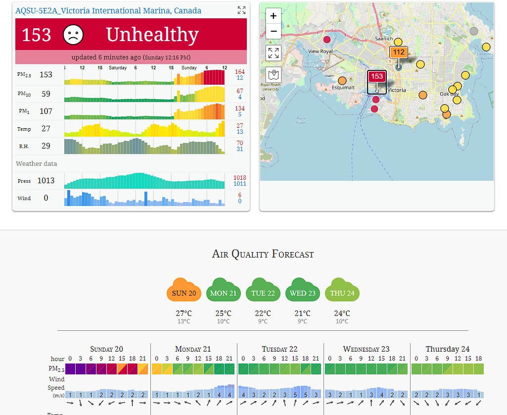 LarsParonen's tweet photo. Toxic air quality in Victoria #yyj now but forecast to improve tomorrow. Stay indoors with air purifier on to avoid long term damage. #bcpoli https://t.co/vlOFbs9eFs