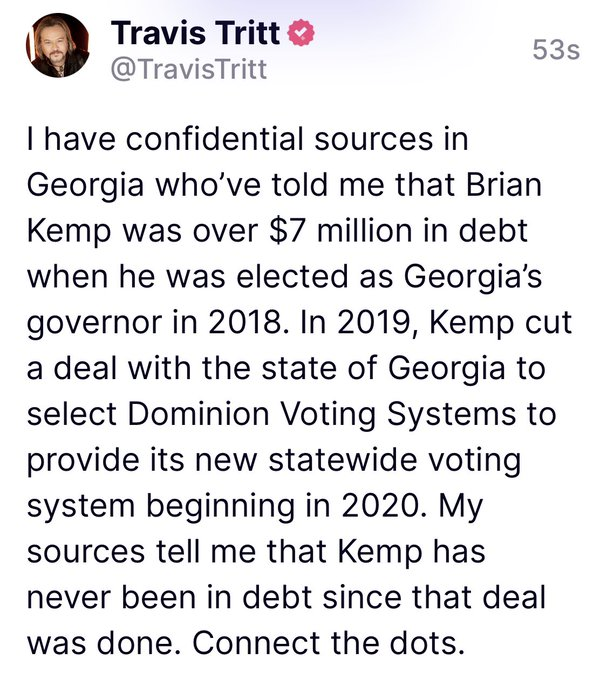 Travis Tritt spilling the tea on Truth Social.