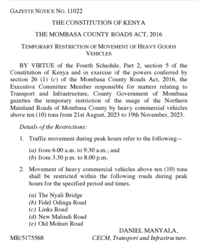Safe drive as we all adjust. 

Manyala Dan 
CECM Department of Transport and Infrastructure Mombasa County.

Lavington || Ferdinand Omanyalla || Faith Kipyegon || Simba Arati