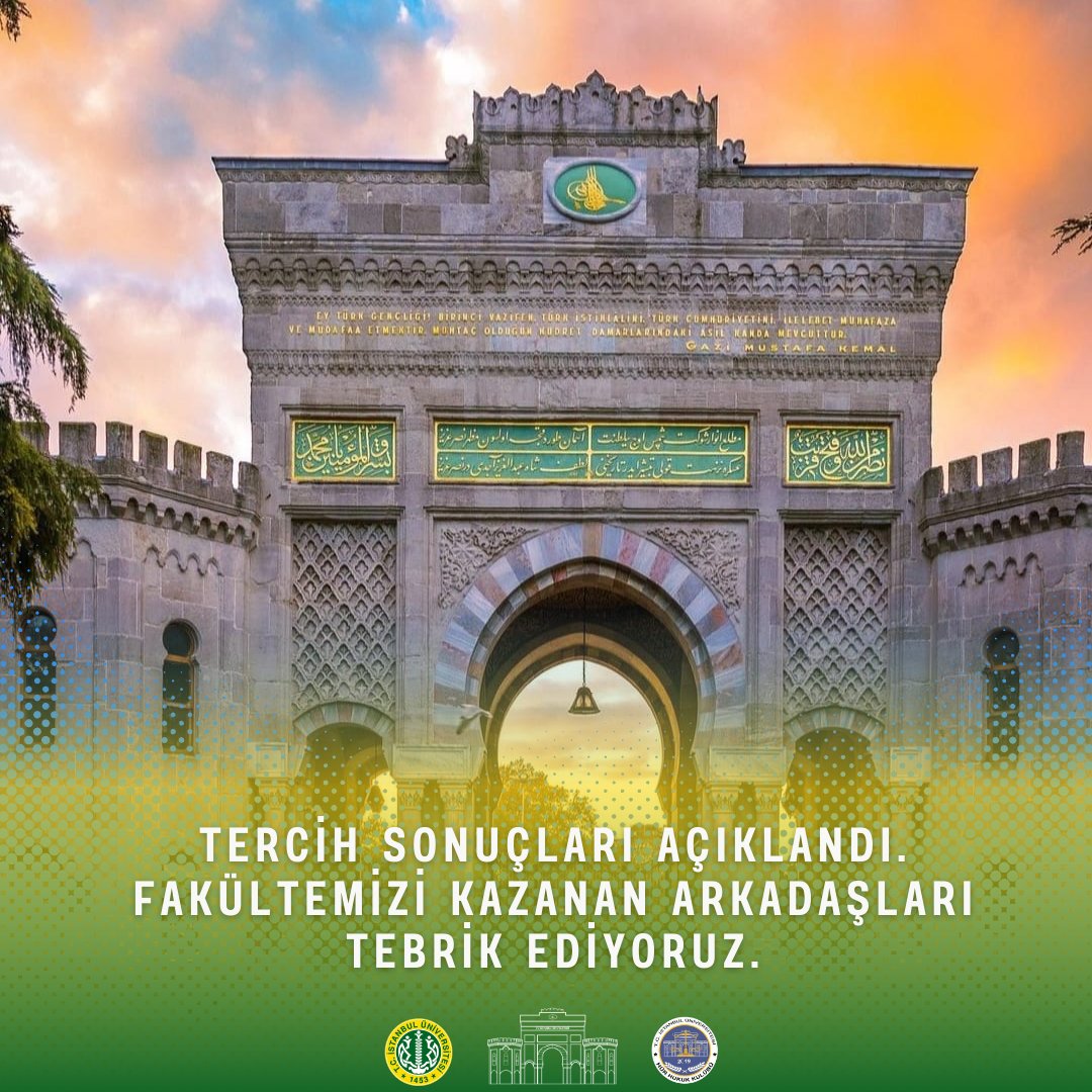 HurHukuk's tweet photo. Üniversite tercih sonuçlarının açıklanması ile beraber İstanbul Üniversitesi Hukuk Fakültesini kazanan arkadaşlarımızı tebrik ediyoruz. 2023-2024 eğitim döneminde kulübümüz etkinlik ve faaliyetlerine bekleriz.

.
.
.
#tercih #iühf #istanbulüniversitesi #hukuk #yks2023 #law https://t.co/i5oIDicbLI