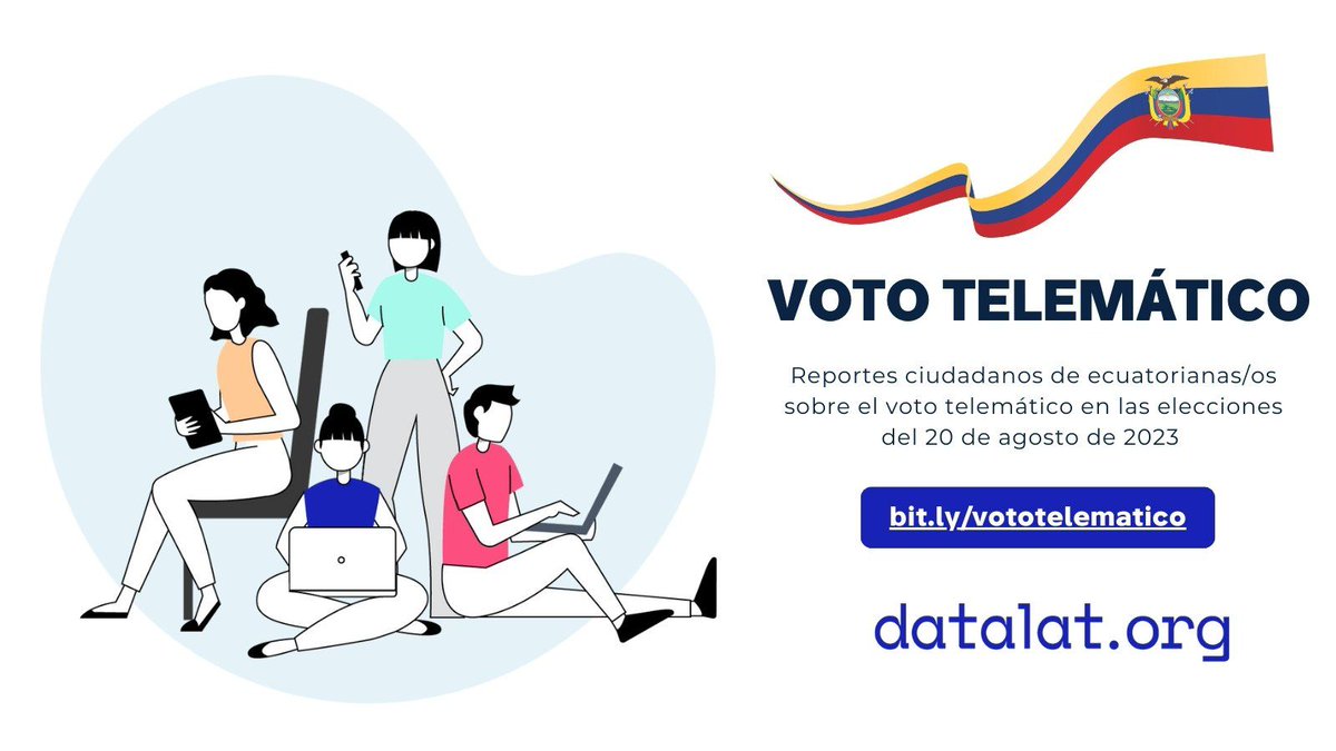 ⚠¿Tuviste problemas con el voto Telemático? 

¡Estamos recopilando reportes ciudadanos sobre las dificultades presentadas en la votación telemática para ecuatorianas/os en el exterior!

🔗 bit.ly/vototelematico

#VotoTelemáticoEnElExterior #EleccionesAnticipadas2023Ec