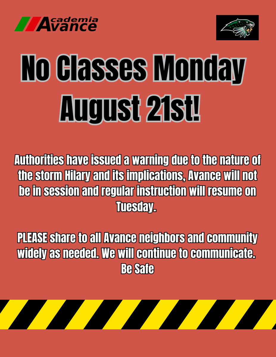 AcademiaAvance's tweet photo. Hello Avance Family, for the safety of our students during this storm all classes will be canceled tomorrow! Stay safe and for more information visit our website! 💚
https://t.co/DjnJ3XkMeU https://t.co/NT4LISjlF6