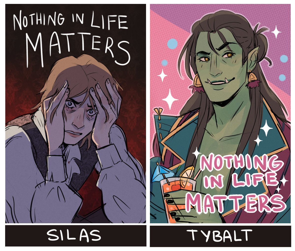 _PigeonPrincess's tweet photo. The duality of DnD characters. Silas is in the nightmare castle of a thousand rats while Tybalt has no thoughts in his head #DnD #DnDcharacter https://t.co/jGapIAe1wi