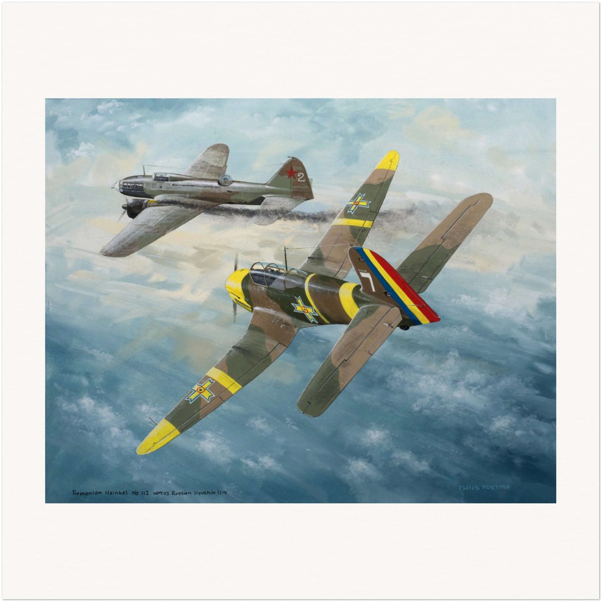 TPAviationArt's tweet image. A scene full of action that deserves to be on your wall. A #Romanian #Heinkel #He112 is shooting down a #Russian #Ilyushin Il-4. Painted by #ThijsPostma in the summer of 2023.

tpaviationart.com/products/thijs…

#fighterairplane #wallart #fineart #aviation #walldecor #airplane