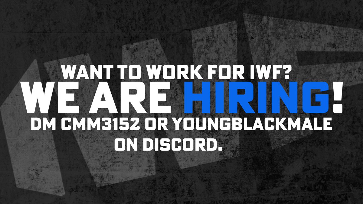 IWF_RBLX's tweet photo. "We Want You!"

The New Beginning, We Need You To Join The Staff Team As We Are On The Road To WrestleMania!
 
MAKE SURE TO JOIN SERVER..
https://t.co/WwpyUD5ypA https://t.co/UOA0V45yhK