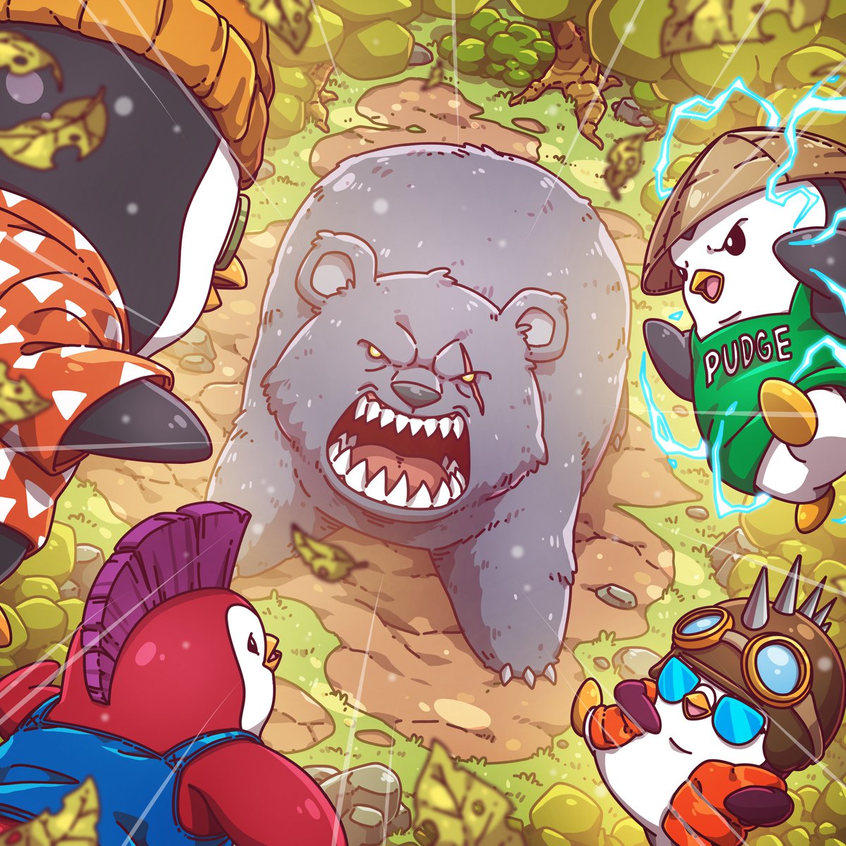 In another artwork, I've illustrated pudgy penguins working together to defeat the bear.