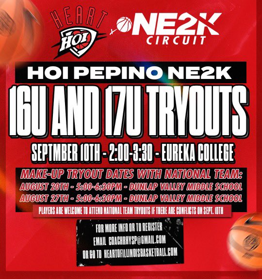 CoachRhysP's tweet photo. Let’s go!!
Tryouts for 16U/17U @HeartofIllinois NE2K are coming up!

If you are looking for a team where you can:
👉🏻 Get more skilled
👉🏻 Increase your basketball IQ
👉🏻 Play high-level competition
🌟 Get seen by college coaches
🌟 Get help with recruiting

Then look no further! https://t.co/DFLsQrMCWr