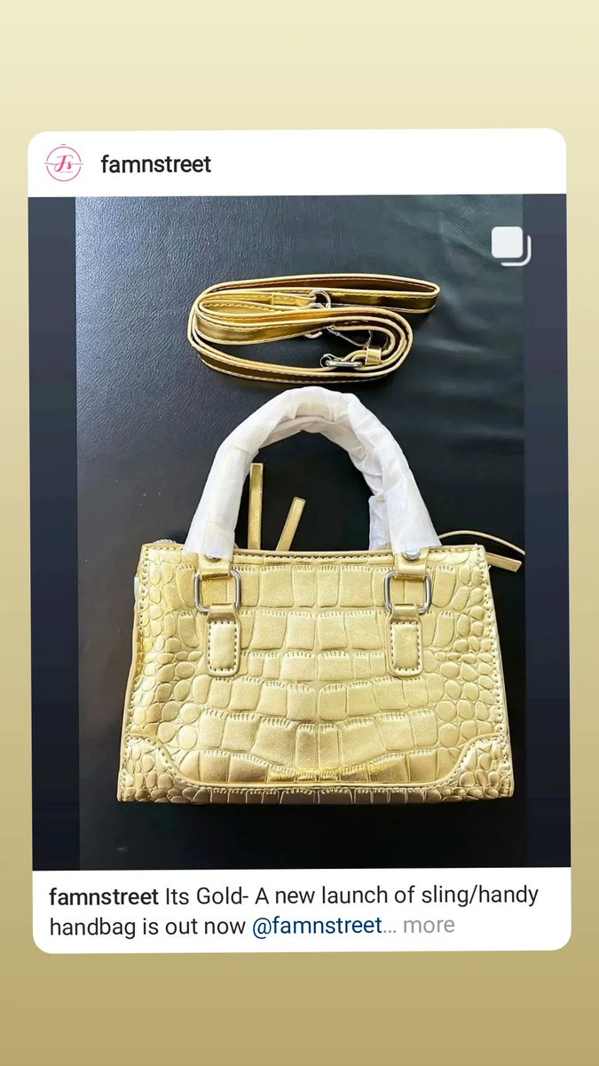 Its Gold- A new launch of sling/handy handbag is out now @famnstreet #slayqueen #slay with us 

#handbags #handcrafted #golden #goldbag #minislingbag #sidehangings #goodquality #reasonableprice #veganbags #buynow #ordernow #unme #instagold #instagolden #instalove #instafashion