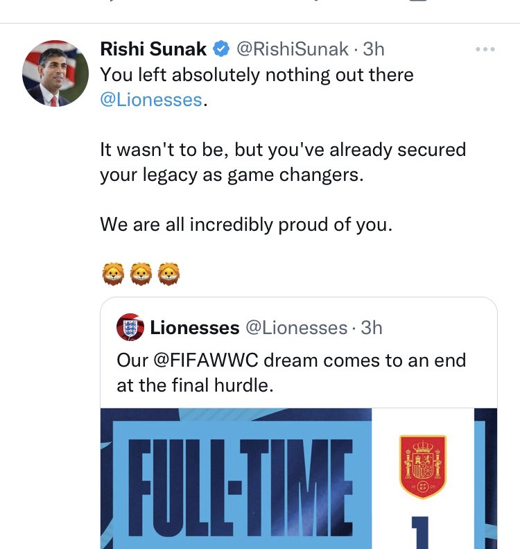 Richperks's tweet photo. Please can someone, anyone, get @RishiSunak and his PR team some help with literacy! The @Lionesses, unequivocally, left EVERYTHING out there! #savethehumanities https://t.co/uXdiFRSdDN