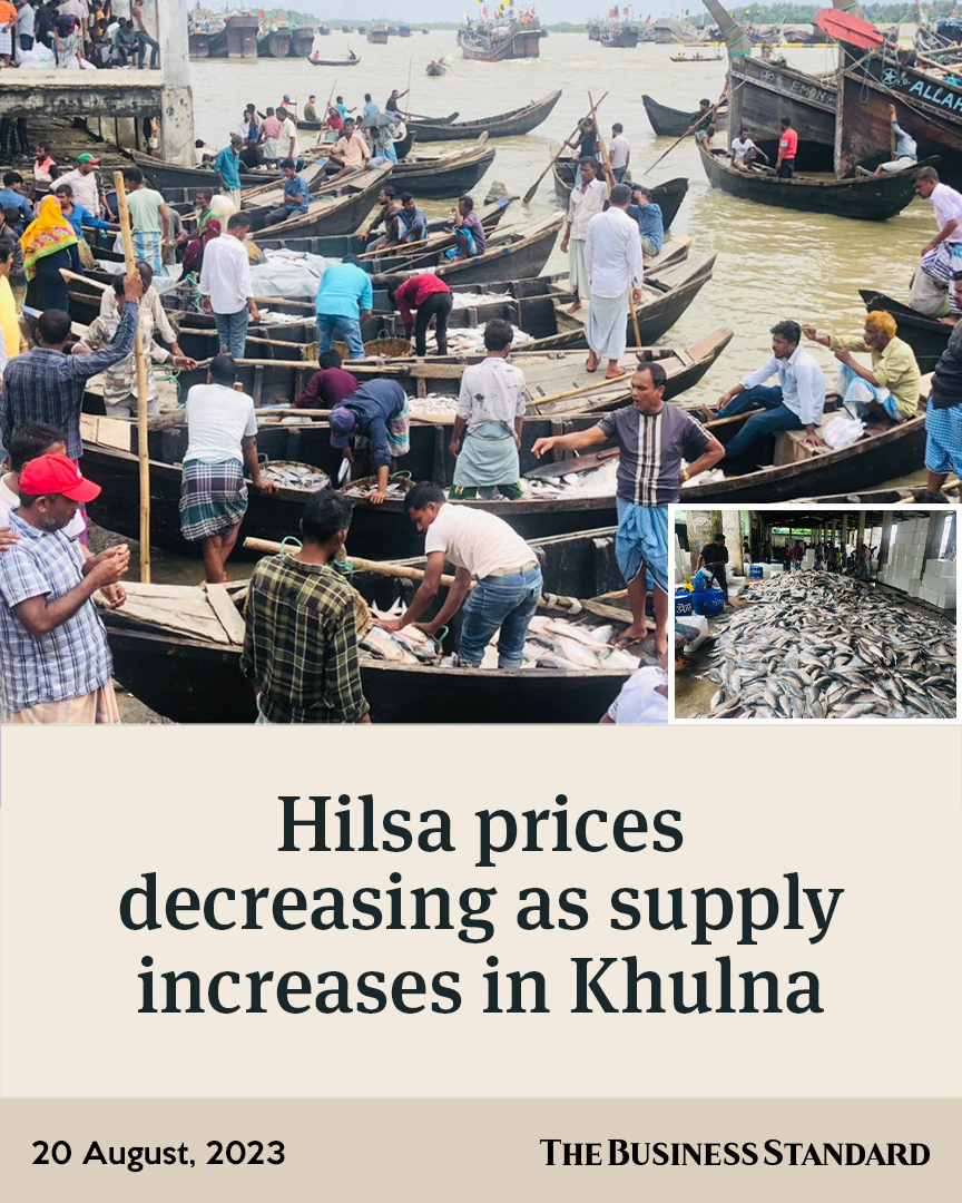 tbsnewsbd's tweet photo. The price of Hilsa fish has been decreasing as its supply has increased in Khulna's kitchen markets over the last few days
Read more: https://t.co/jy5dfnnqZM...
#hilsafish #hilsafishprice #kitchenmarket #Bangladesh #TBSNews https://t.co/lysZLpdbdM