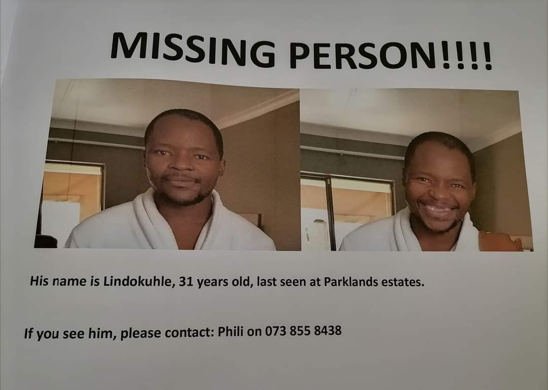 LeratoPillayZA's tweet photo. MISSING PERSON ALERT 🚨
"Please help us find my brother Lindokuhle
Last seen at Parklands Estate in Boksburg. He is mentally disturbed but not violent. 
We suspect (as he left while we were sleeping early hours 19 August) that he was wearing a navy tracksuit, red jacket and a Black Adidas running shoe.

A case of Missing Person has been reported at the SAPS in Boksburg.
073 855 8438
Thanking you in advance for your support"