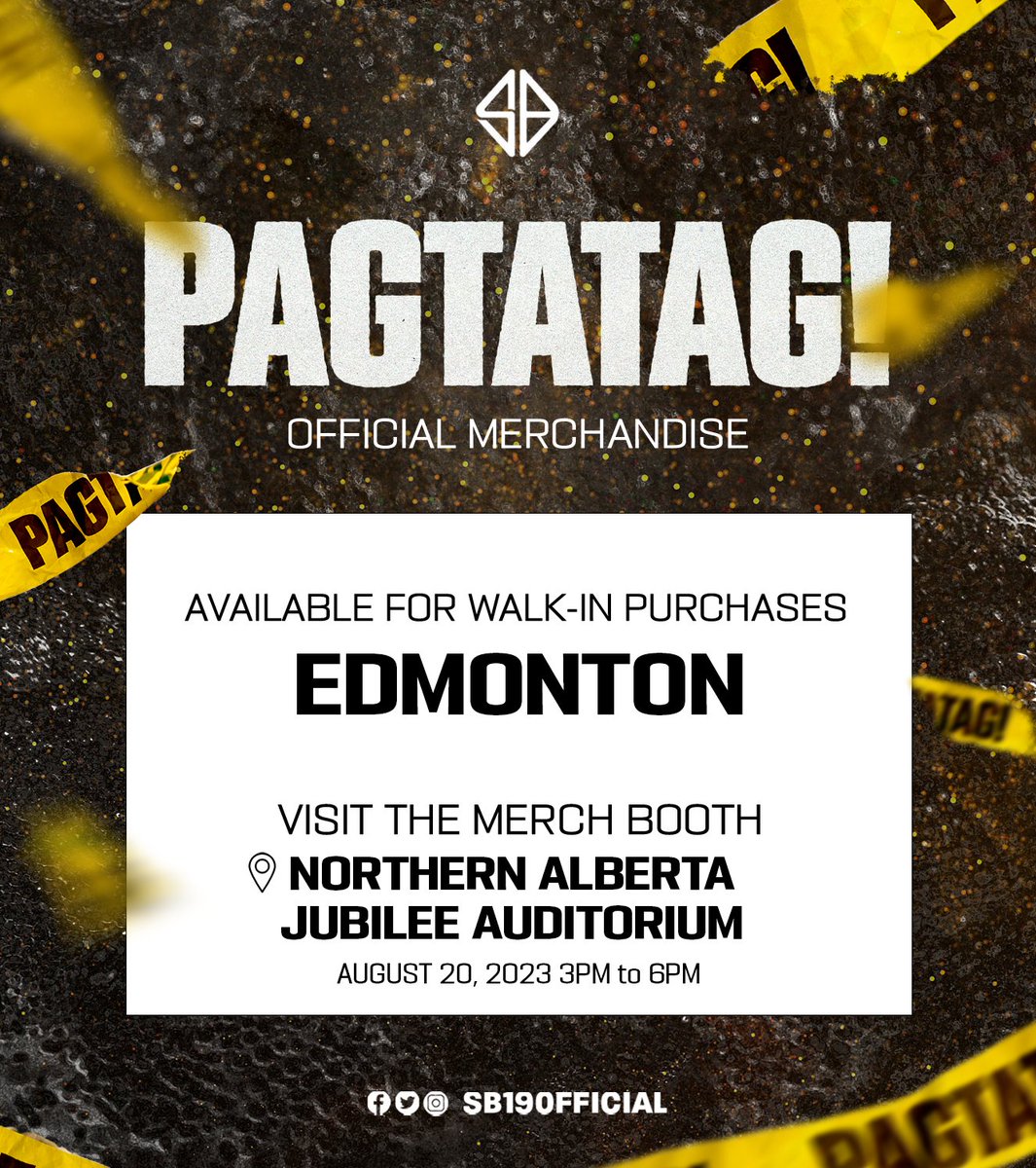 ⚠️ SB19 'PAGTATAG!' OFFICIAL MERCH EDMONTON

Available for walk-in purchases today
📍Merch booth at Northern Alberta Jubilee Auditorium
August 20, 2023 3PM to 6PM MT

❓Get your questions answered on
1zmerch.com/pages/faq

#SB19 #PAGTATAG #SB19PAGTATAG
#SB19PAGTATAGWorldTour…