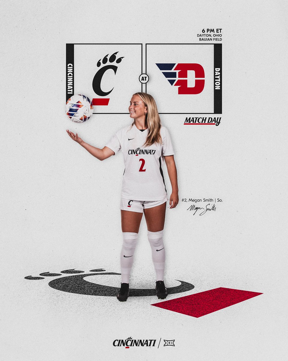 GoBearcatsWSOC's tweet photo. Time to lace them up… Its MATCH DAY!!

🆚 Dayton 
📍 Dayton, Ohio 
⚽️ 6 pm
📺 ESPN+ 
📊 https://t.co/wr6Y5KOSJo

#Bearcats | #WePlayFor3 https://t.co/5TLwFqPBjj