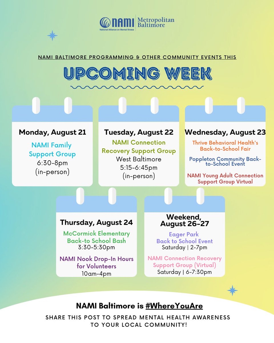 ⚡️ Don't miss out on this week's fun events with NAMI Baltimore! ⚡️