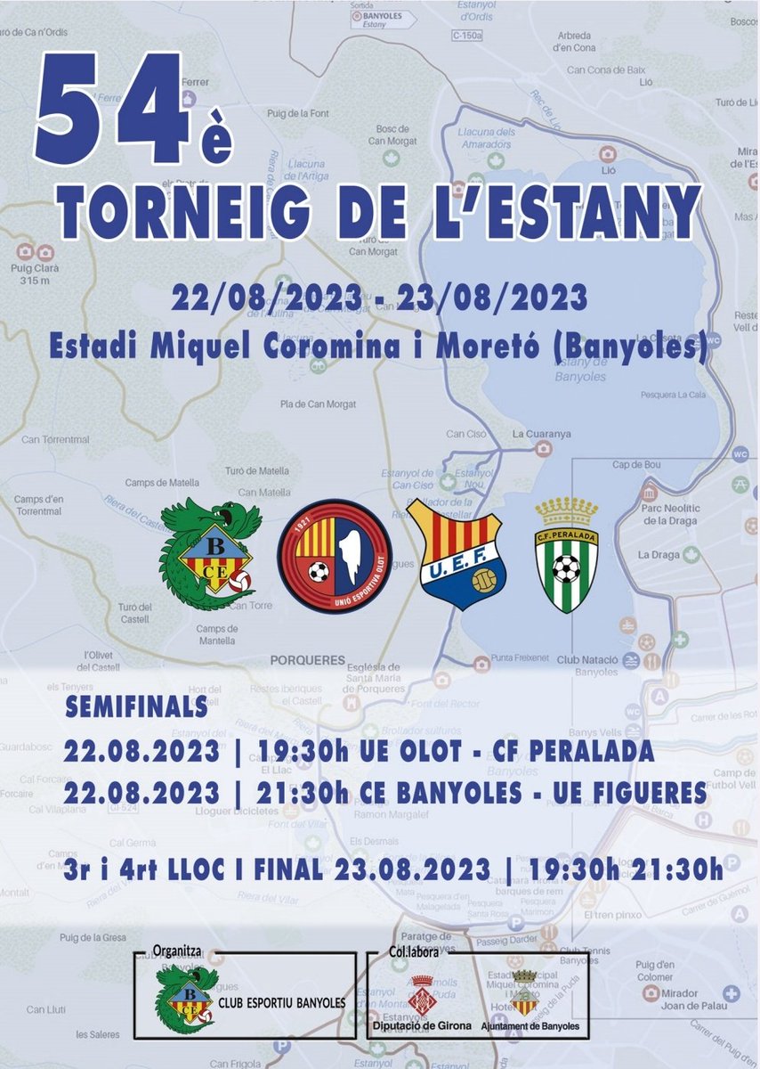 CEBanyoles's tweet photo. 🙌Ja tenim el 54è Torneig de l'Estany al caure!⚽

Us esperem el pròxim dimarts 22 i dimecres 23 a l'estadi Miquel Coromina per fer rugir el drac tots junts 💪🏽🐲

Som-hi Banyoles, som-hi dracs!🔝 https://t.co/POgDBnzJZ1