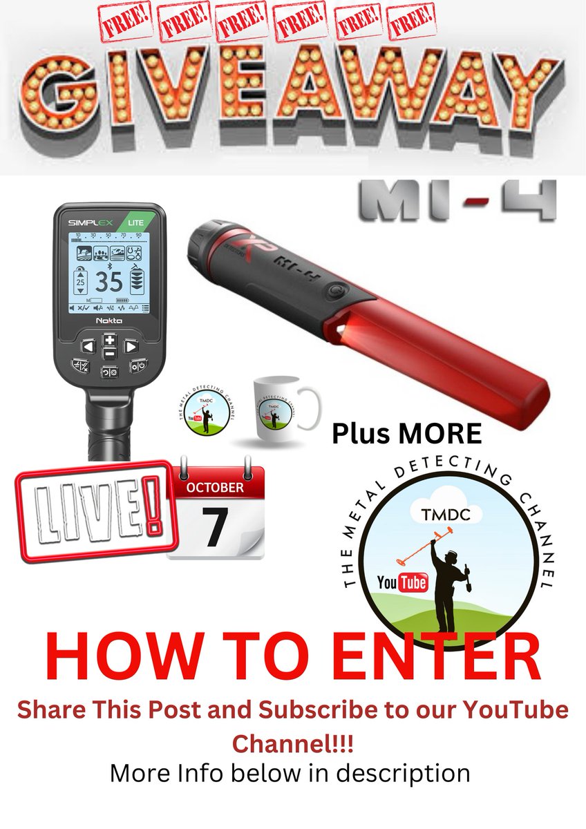 We have loads to giveaway. A Simplex Lite, An XP Mi-4 Pinpointer, TMDC Mugs and even more!
Retweet
Subscribe to our YouTube channel ( FREE )
Comment #TMDC10 on this shorts video
youtube.com/shorts/5dcqNjm…
7th October on our YouTube live stream starting at 18:30GMT