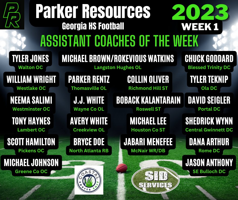 Congratulations to our Georgia HS Football Assistant Coaches of the week from Week 1!  If you know them, tag them and congratulate them!