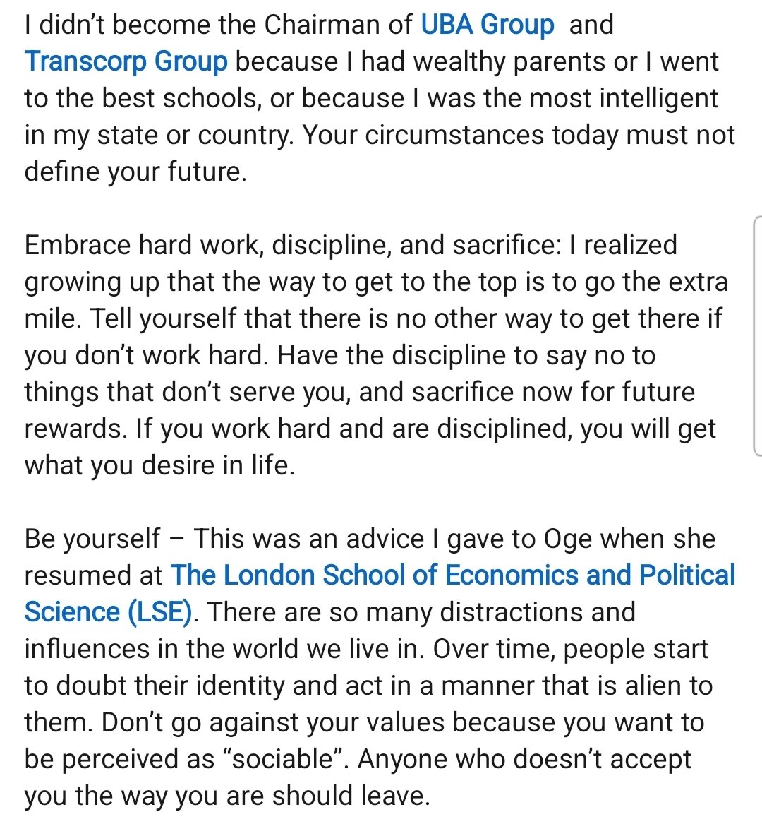 NaijaFlyingDr's tweet photo. Some advice from @TonyOElumelu on career &amp; success. https://t.co/3wMLol9OAs