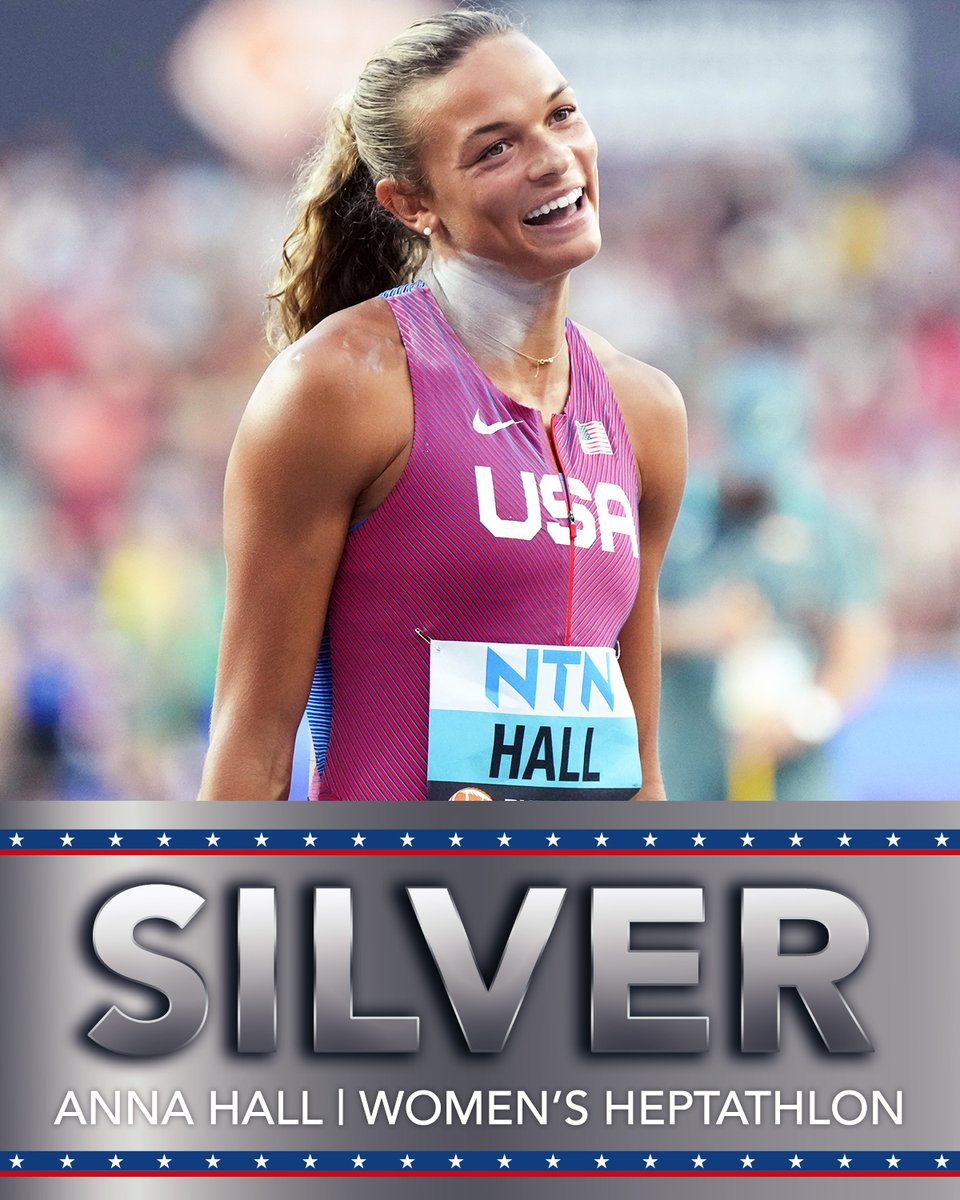 NBCOlympics's tweet photo. Anna Hall is taking home silver for the United States! 🇺🇸🥈 #WorldAthleticsChamps https://t.co/tIuS4ItXqA