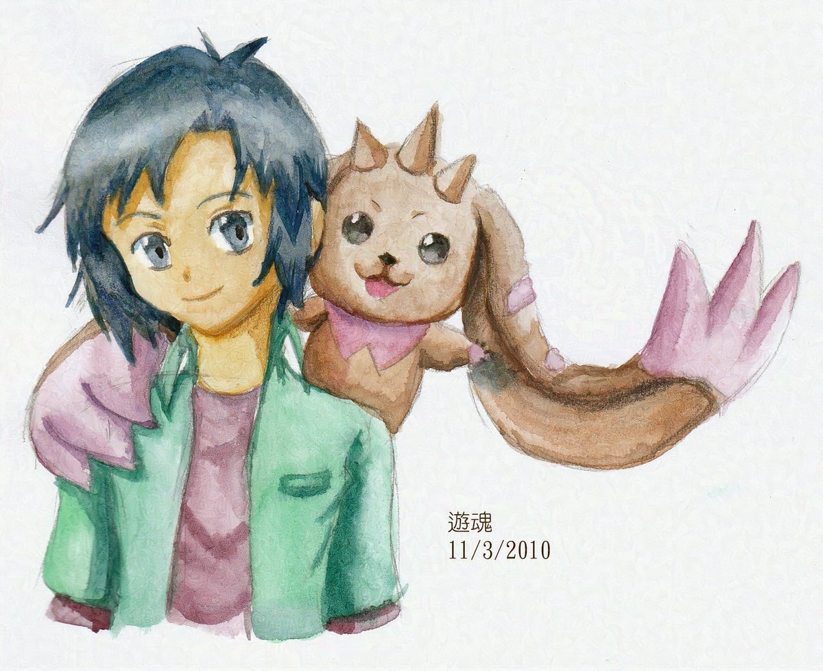tabiki_art's tweet photo. おまけ：前回描いた輝一とロップモン
もうあんなに経ったのか！ https://t.co/px6O3ebyv3
