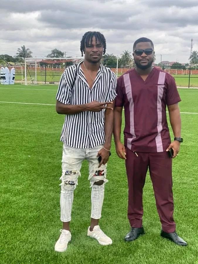RandyChokho9's tweet photo. Michael Ampadu at Pobiman with his manager. 

He will start training tomorrow🔴🟡🔵 https://t.co/eD1Bw9Is1l
