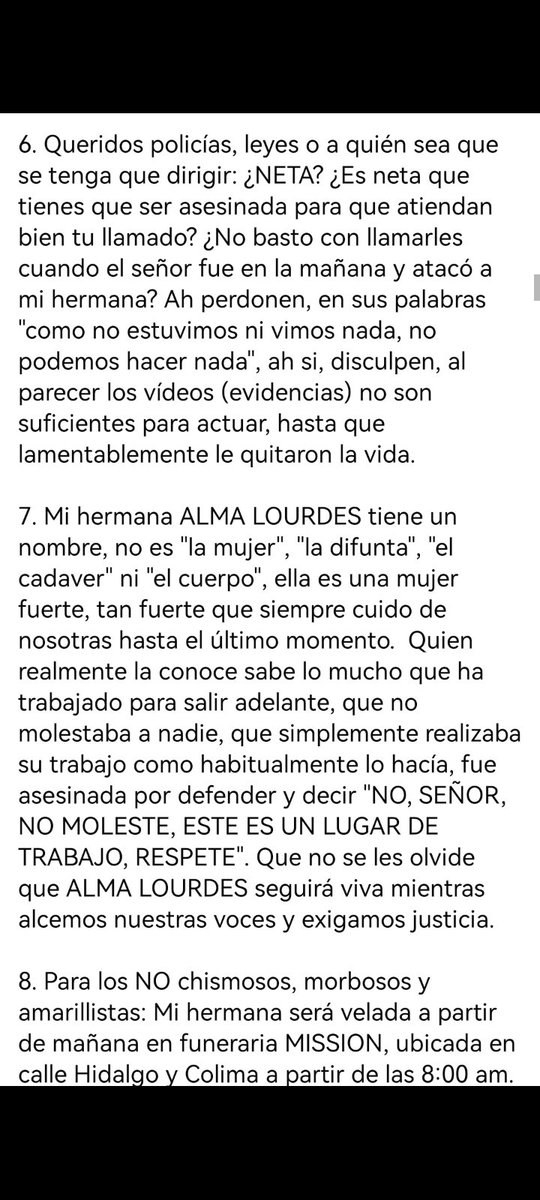 antimonumenta's tweet photo. #JusticiaParaAlma
Estas son las palabras de la hermana de Alma,  víctima de feminicidio a manos de Hilario, un asesino que sabe que se puede matar a una mujer sin consecuencias, aunque ya fue  arrestado jamás habrá Justicia suficiente, porque ella ya no podrá abrazar a su niña. https://t.co/c2T5wQLyjB