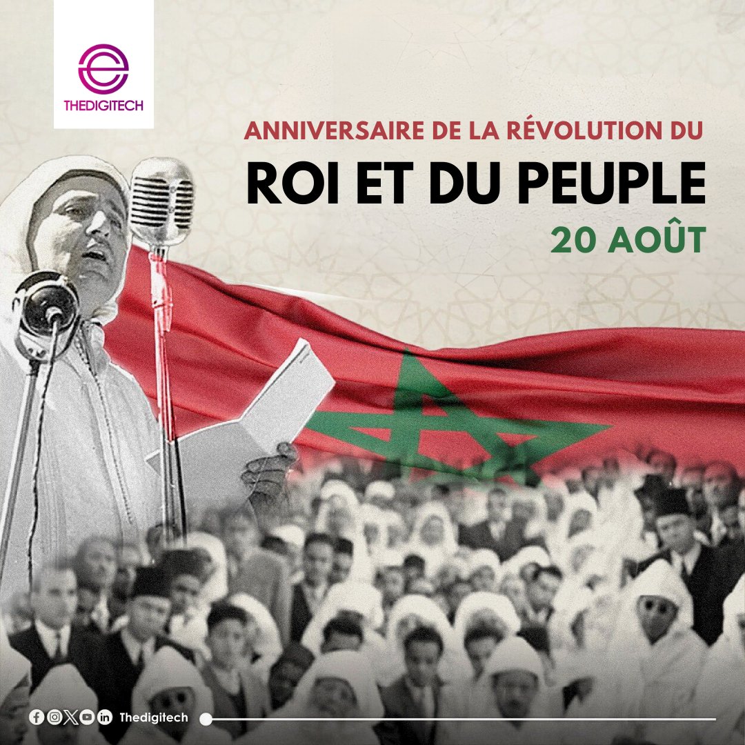 Thedigitech_org's tweet photo. Aujourd’hui, nous célébrons le 70e anniversaire de la Révolution du Roi et du Peuple, un événement historique qui témoigne de la fermeté et de l’unité de la nation marocaine face au colonialisme. 

Vive le #Maroc... https://t.co/HBgctef4IW