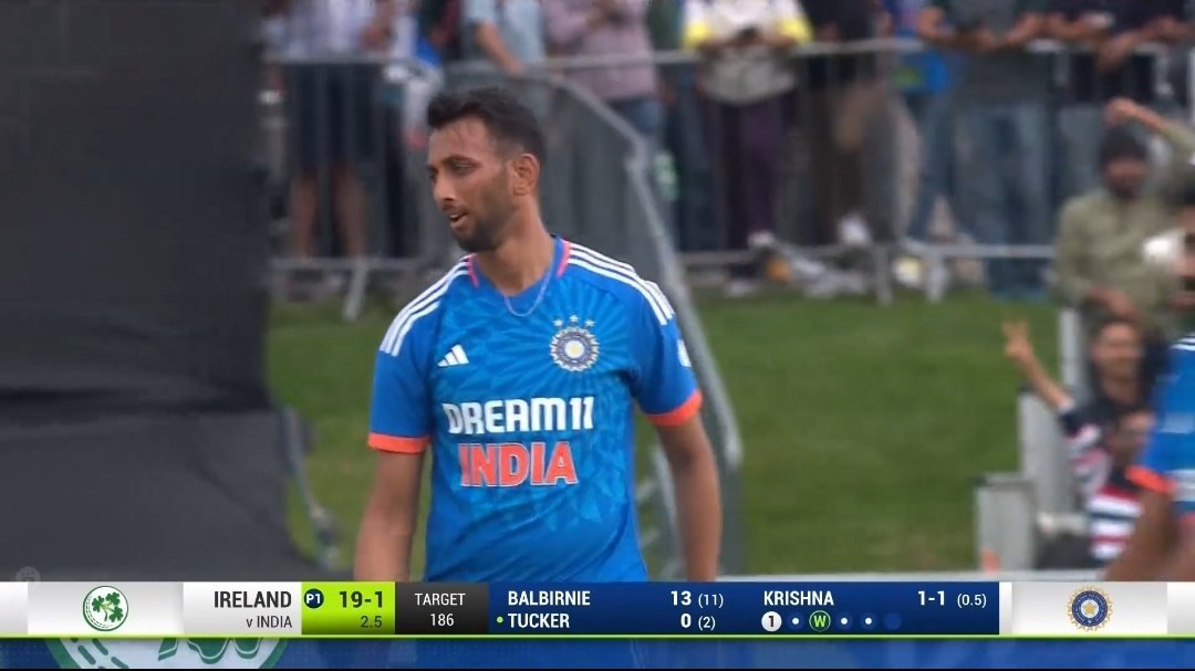 TheCricRide's tweet image. #ParsidhKrishna last 2 overs performance in powerplay 

- 1,0,W,0,0,W,0,0,0,1,1,0.
#indvsire #RinkuSingh