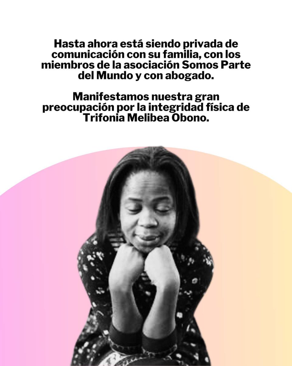 Con profunda alegría recibimos confirmación de liberación de nuestra compañera defensora de DDHH en Guinea Ecuatorial <a href="/MelibeaObono/">Trifonia Melibea Obono</a> retenida ilegalmente desde ayer en “ cárcel Guantánamo”. Agradecemos profundamente las gestiones realizadas por <a href="/MAECgob/">Ministerio de Asuntos Exteriores, UE y Cooperación</a> y por ministro <a href="/jmalbares/">José Manuel Albares</a> .