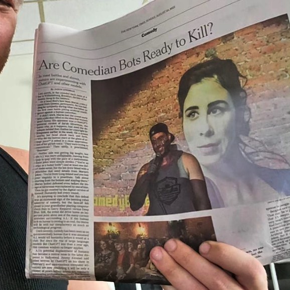 The article on our A.I. vs Human Roast Battle- is in today’s Sunday edition of …The New York Times!!!!! 

<a href="/nytimes/">The New York Times</a> <a href="/comedybytesai/">ComedyBytes</a>
#ai #ArtificialIntelligence