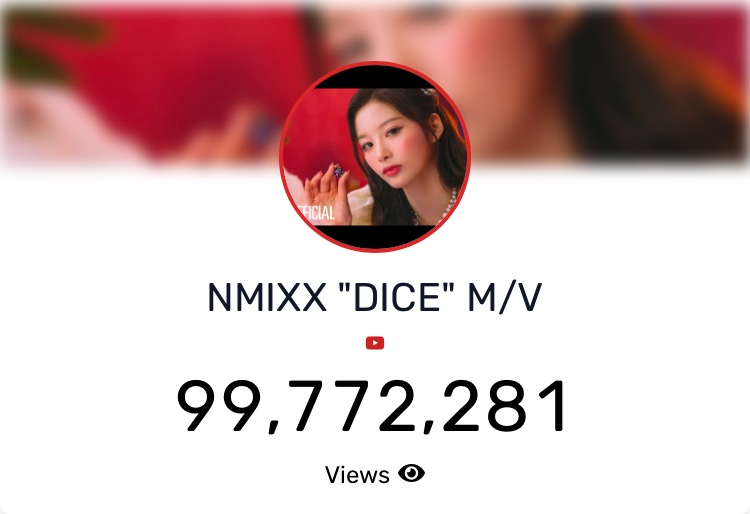 NMIXX_ST's tweet photo. [📈] Views Update

“Dice” by NMIXX now has 99.7M views on YouTube!👏

✅77th day result (10pm - 0am): +8619

Let’s stream harder tomorrow and aim 10k during the streaming party!🔥

▶️ https://t.co/0Pj7Ey2bE2

#NMIXX #엔믹스
#IStreamForNMIXX
#NMIXX_RollTo100 https://t.co/JbfHyebZ0Z
