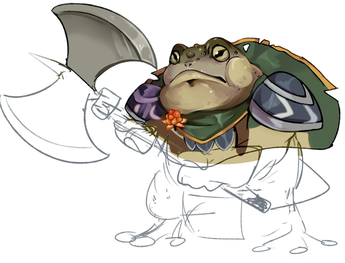 I'm in a pathfinder campaign with a grippli fighter named Bullorgruokh. He hails from a sleepy halfling village, serving as its sole night guard. One day, he finds himself answering a call to action in a dream and sets off on his journey to discover himself. 

He chonky.