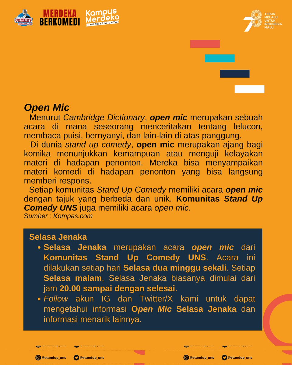 standup_uns's tweet photo. Copy  from IG nya @11MaretUniv #InfoUNS - Surat Edaran❌Informasi✅
Tentang OPEN MIC STAND UP COMEDY UNS Tahun 2023
------------------------------------------
Viva La Komtung

#selasajenaka
#uns
#standupcomedy
#standupindo
#universitassebelasmaret
#uns #universitassebelasmaret https://t.co/niBtVVxqFZ
