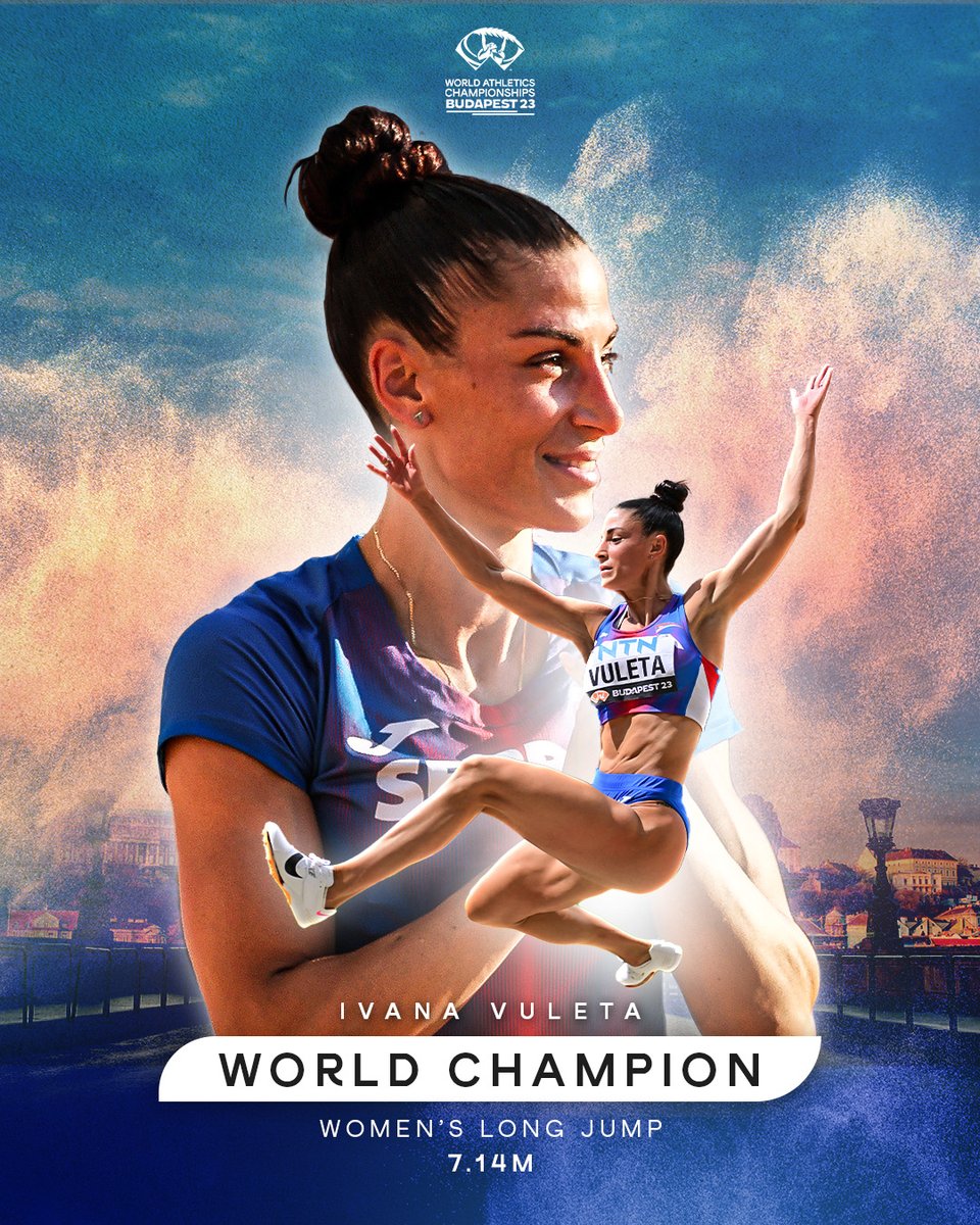 WorldAthletics's tweet photo. All the feels 🥹

In the fifth #WorldAthleticsChamps long jump final of her career, 🇷🇸's Ivana Vuleta hits the jackpot with a huge 7.14m world lead 💥 https://t.co/sJVeJFae6R