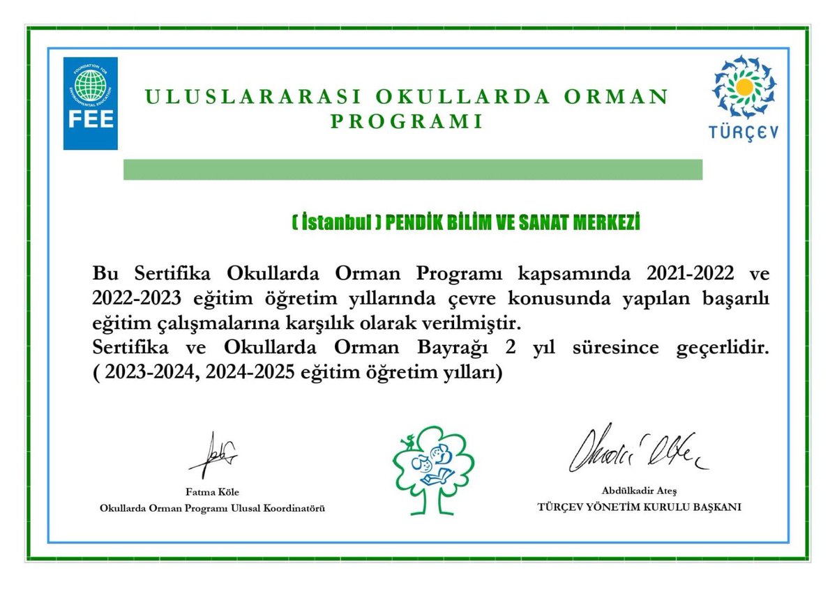 PendikBilsem's tweet photo. Foundation for Environmental Education ve TÜRÇEV işbirliğiyle gerçekleştirilen Okullarda Orman projesi kapsamında kurumumuz bayrak ve sertifika almaya layık görülmüştür. Koordinatör öğretmenimiz Uğur ATİK ve öğrencilerimi tebrik ederiz. @BilsemMeb @erdalkilinc27 @PendikMEM https://t.co/0a5FGDhM8V