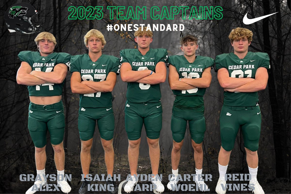 🚨NOW INTRODUCING YOUR 2023 CEDAR PARK FOOTBALL TEAM CAPTAINS!!🏈 Congratulations to these high character and talented Student-Athletes!!🐺 #OneStandard #Attack @CoachQCPProud @CedarParkFB